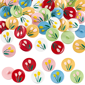 60 шт. 6 цвета 1-кнопки из АБС-пластика, окрашенные распылением, плоские круглые с цветком