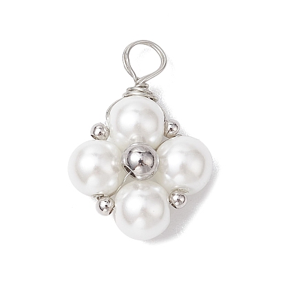 Подвески из латунной медной проволоки, со стеклянным жемчугом, ромб