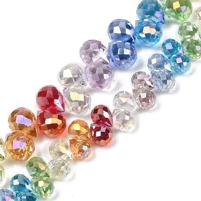 Стеклянные бусины с гальваническим покрытием , слеза, граненые, градиент цвета