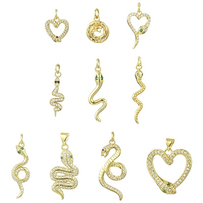 10 шт 10 стили латунные подвески из микропаве с фианитом, реальный 18 k позолоченный, с целью перехода в кольце