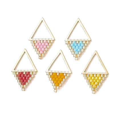 Стеклянные подвески из бисера, треугольный шарм, с 304 соединительным кольцом из нержавеющей стали, золотые