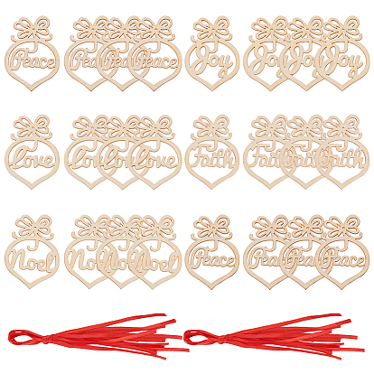 Gorgecraft Wooden Pendant Decorations, with Ribbon, Pendant Hollow Out Ornaments, for Christmas, Party Decoration
