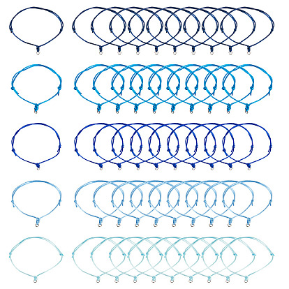 50шт 5 цвета регулируемый нейлоновый шнур изготовление браслета, с 304 кольцами из нержавеющей стали, цвет нержавеющей стали