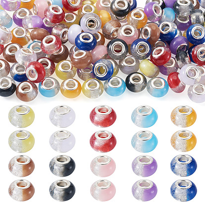 100 шт. 10 цвета прозрачные бусины-рондель из смолы европейского дизайна, с блестящей пудрой и латунными сердечниками платинового тона, бусины с большим отверстием
