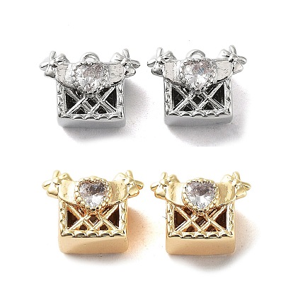Rack Plating Brass Micro Pave Cubic Zirconia Pendants, Cadmium Free & Nickel Free & Lead Free, Cube Charm