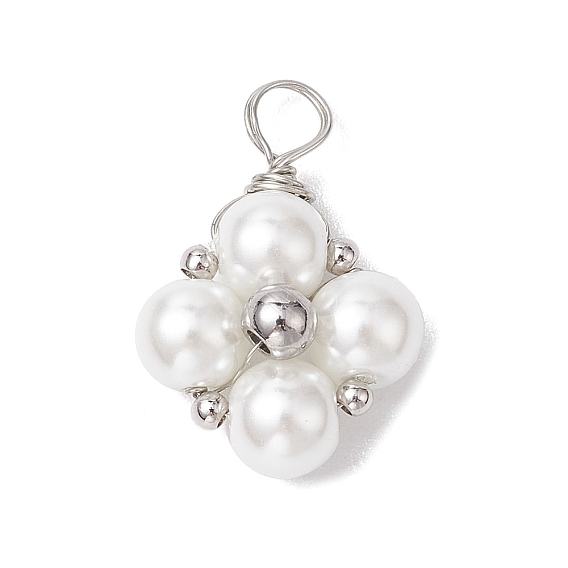 Подвески из латунной медной проволоки, со стеклянным жемчугом, ромб