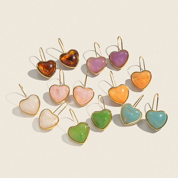 Из нержавеющей стали сердца 304 болтаться серьги, cmолой, реальный 18 k позолоченный