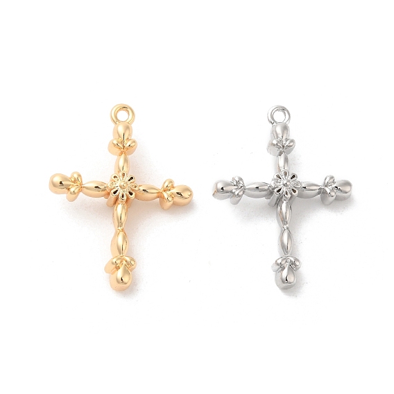 Латунные подвески, без кадмия, без никеля и без свинца, крест с подвеской в виде цветочного узора