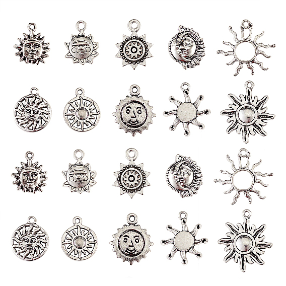 100 шт 10 стили сплава подвески в тибетском стиле, без кадмия и без свинца, солнце