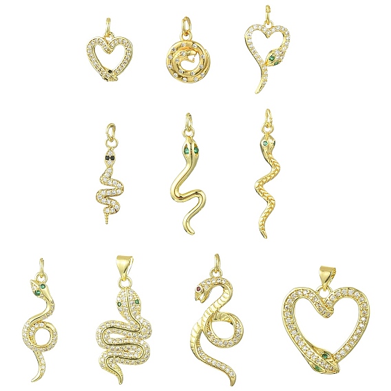 10 шт 10 стили латунные подвески из микропаве с фианитом, реальный 18 k позолоченный, с целью перехода в кольце