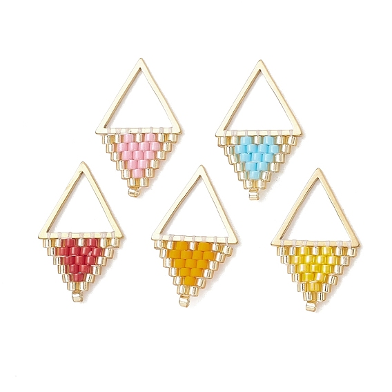 Стеклянные подвески из бисера, треугольный шарм, с 304 соединительным кольцом из нержавеющей стали, золотые