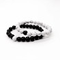 8MM White Pine Bead Bracelet Black and White Couple 2-Piece Round Bead Bracelet Set