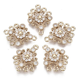 Lien de composant de lustre en zircone cubique micro pave en laiton, plaqué longue durée, fleur, or et de lumière