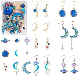 Набор для изготовления сережек планета своими руками, включая звезду, луну и космонавта 201 соединители и подвески из нержавеющей стали и сплава эмали и латуни, крючки из нержавеющей стали и железа