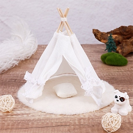 Тканевая кемпинговая палатка миниатюрные украшения, с деревянными палками, аксессуары для кукольного домика с микро-ландшафтом, притворяясь опорными украшениями
