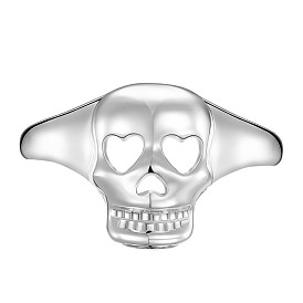 SHEGRACE Adjustable 925 Sterling Silver Finger Rings, for Halloween, Skull
