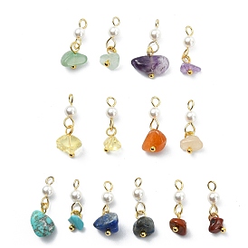 14 piezas 7 colgantes de perlas y lampwork de piedras preciosas y conchas de colores, Dijes de cuentas redondas y de chip