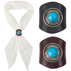 2 pièces 2 couleurs cuir, alliage et synthétique turquoise pinces à foulard, boucle d'écharpe, colonne, gris anthracite