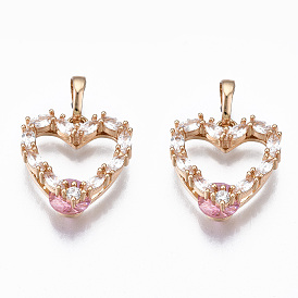 Латунные подвески из микро кубического циркония, без кадмия, без никеля и без свинца, со стеклянной и латунной защелкой на скобах, сердце, золотой свет