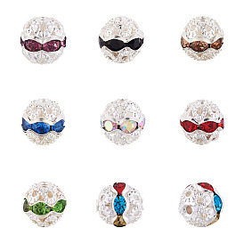 200шт 10 цвета сплава горный хрусталь бусины, полый, круглые