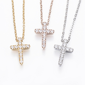 304 подвесные из нержавеющей стали ожерелья, с кубического циркония, крестик