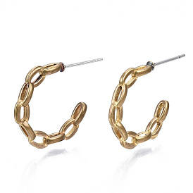 Brass Chain Shaped Stud Earrings, Half Hoop Earrings, Nickel Free
