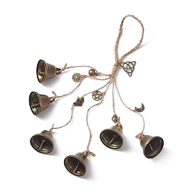 Halloween Iron & Alloy Protective Witch Bells for Doorknob Hanging Ornaments, Jute Cord Witch Wind Chime for Home Decor