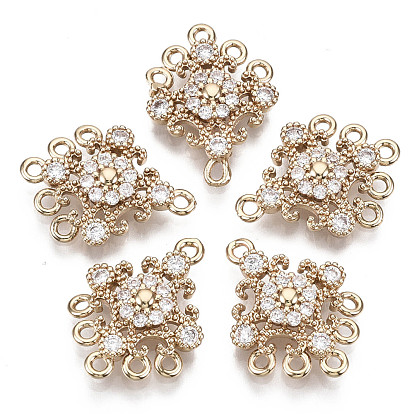 Lien de composant de lustre en zircone cubique micro pave en laiton, plaqué longue durée, fleur, or et de lumière