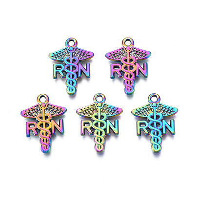Pendentifs en alliage de couleur arc-en-ciel, sans cadmium et sans plomb, insigne de soins infirmiers caducée rn, ange