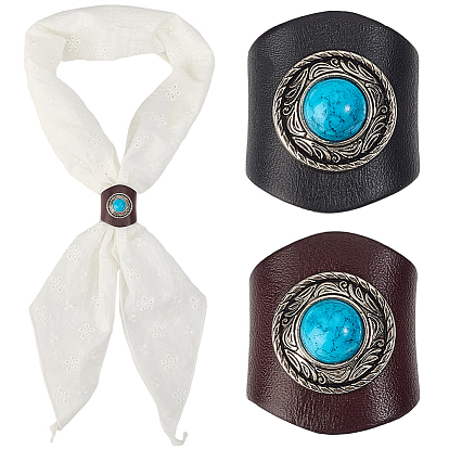 2 pièces 2 couleurs cuir, alliage et synthétique turquoise pinces à foulard, boucle d'écharpe, colonne, gris anthracite