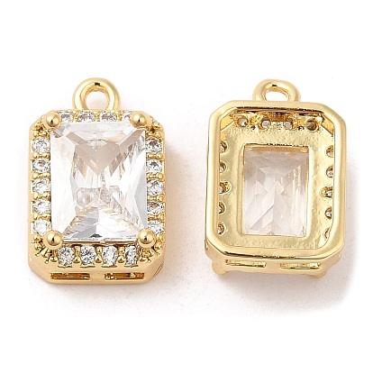 Brass and Clear Cubic Zirconia Pendants, Rectangle