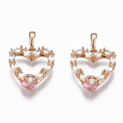 Латунные подвески из микро кубического циркония, без кадмия, без никеля и без свинца, со стеклянной и латунной защелкой на скобах, сердце, золотой свет