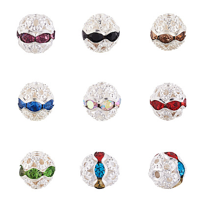 200шт 10 цвета сплава горный хрусталь бусины, полый, круглые