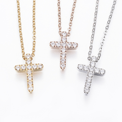 304 подвесные из нержавеющей стали ожерелья, с кубического циркония, крестик