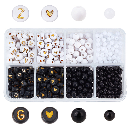 1080Pcs 8 Style Opaque Acrylic Beads, Flat Round & Round