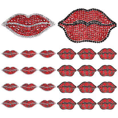 24 pièces 2 styles strass en résine thermocollant, Écussons thermocollants/à coudre en fil auto-adhésif strass, appliques en tissu, lèvre