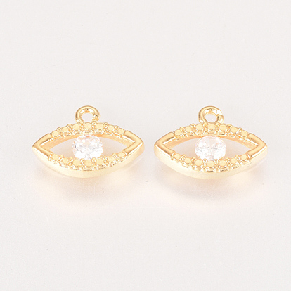Brass Cubic Zirconia Charms, Eye, Nickel Free, Real 18K Gold Plated