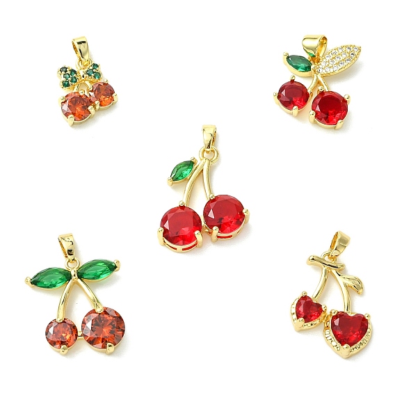 5 шт. 5 стили латунные микро-паве кубические циркониевые подвески, вишня