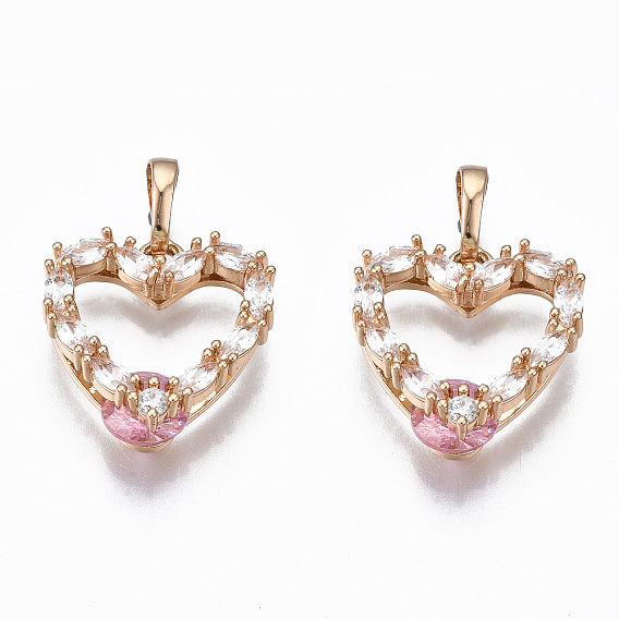 Латунные подвески из микро кубического циркония, без кадмия, без никеля и без свинца, со стеклянной и латунной защелкой на скобах, сердце, золотой свет