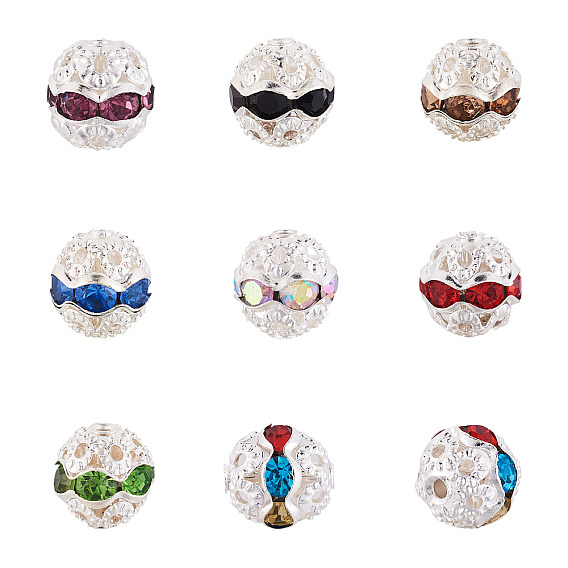 200шт 10 цвета сплава горный хрусталь бусины, полый, круглые