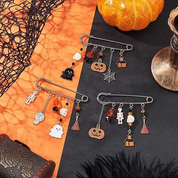 3шт 3 цвета эмалевые броши-булавки на Хэллоуин, английские булавки из сплава для воротника, рубашка, кардиган со стеклом и крашеной синтетической бирюзой