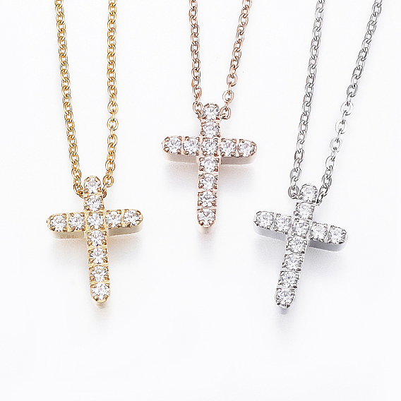 304 подвесные из нержавеющей стали ожерелья, с кубического циркония, крестик