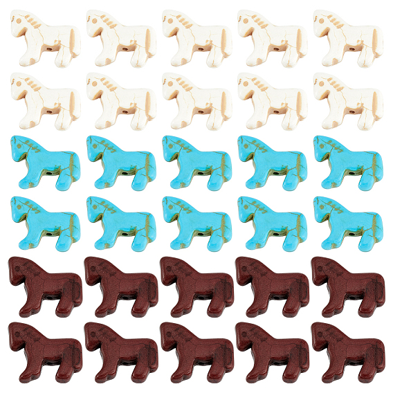 30Pcs 3 Colors Synthetic Turquoise Dyed Horse Beads