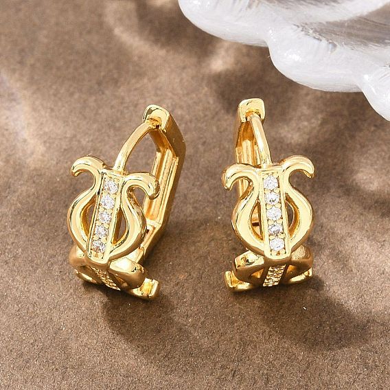 Серьги-кольца из латуни в форме лиры с микропаве из прозрачного кубического циркония