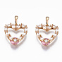 Латунные подвески из микро кубического циркония, без кадмия, без никеля и без свинца, со стеклянной и латунной защелкой на скобах, сердце, золотой свет
