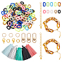 DIY Curb Chain Bracelet Keychain Making Kit, Including Acrylic Linking Rings, Alloy Clasps, PU Leather Tassel Big Pendants