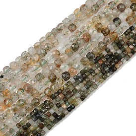 Natural Green Rutilated Quartz Beads Strands, Faceted, Cube
