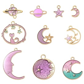 DIY Jewelry Making Finding Kit, Including 10Pcs 10 Style Alloy Enamel Pendants & Connectors Charms, Moon & Cat & Star