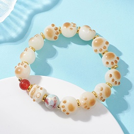 Эластичные браслеты из бусин в форме кошачьей лапы, выполненные из натурального корня бодхи, для женщин., с синтетической императорской яшмой и натуральным сердоликом