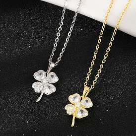 925 ожерелья из стерлингового серебра с прозрачными кубическими цирконами в форме клевера для женщин